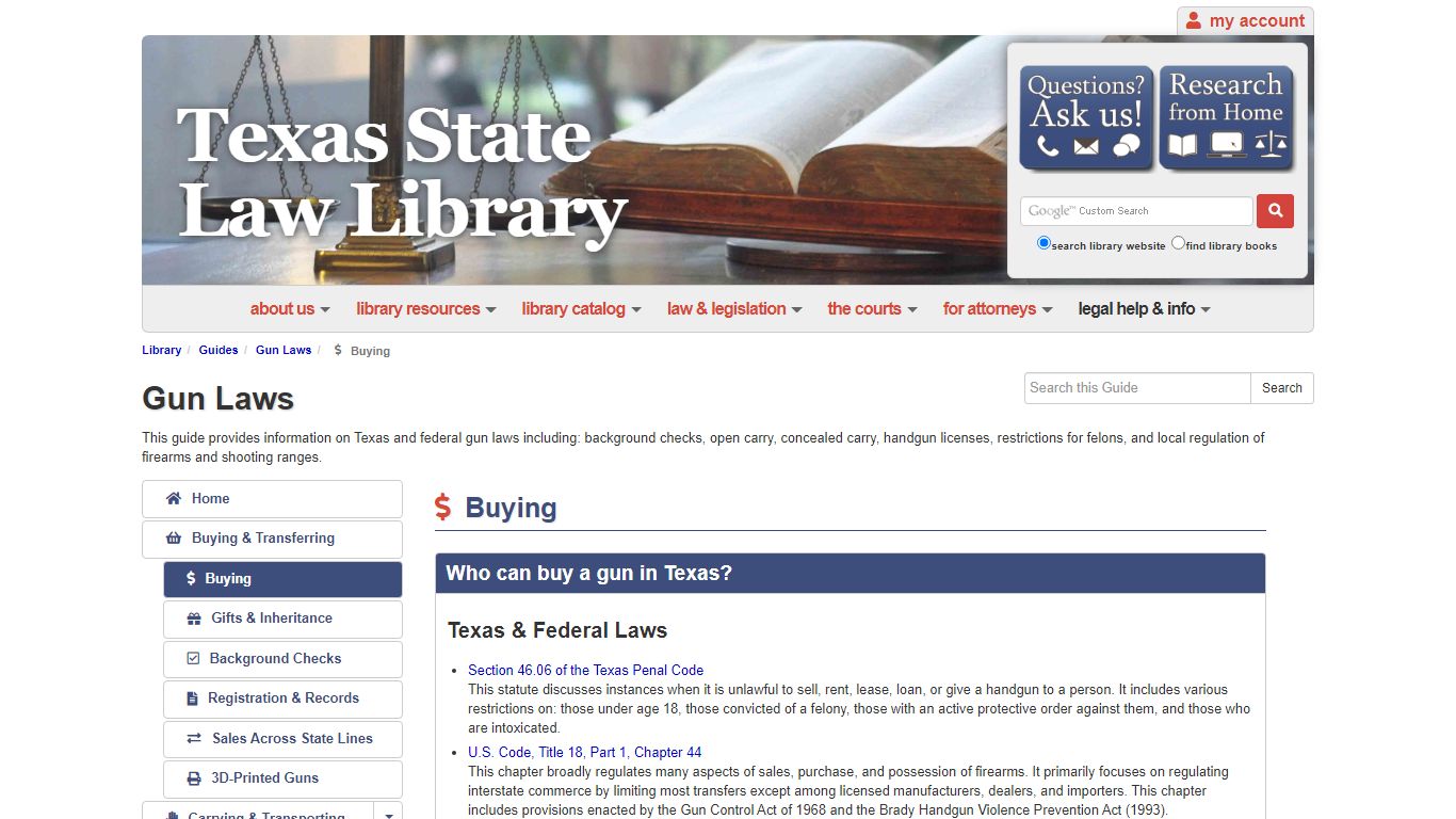 Buying - Gun Laws - Guides at Texas State Law Library